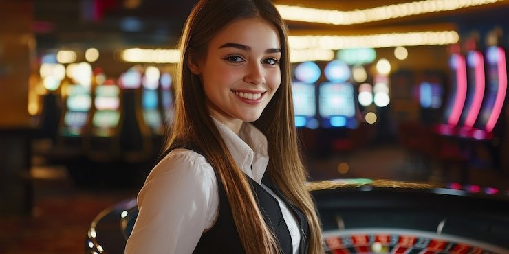 Tampilan meja blackjack live v77slot di layar ponsel dengan dealer profesional