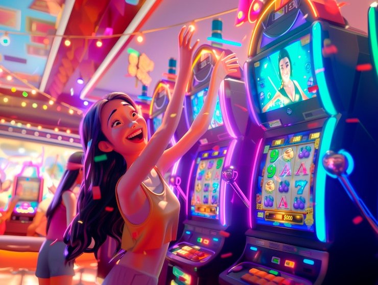 Layar permainan Dice Game v77slot dengan dadu dan tombol taruhan